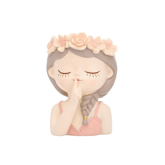 Cartoon Girl Desktop Succulent Plant Potted Flower Pot,11 X 7 X 7cm