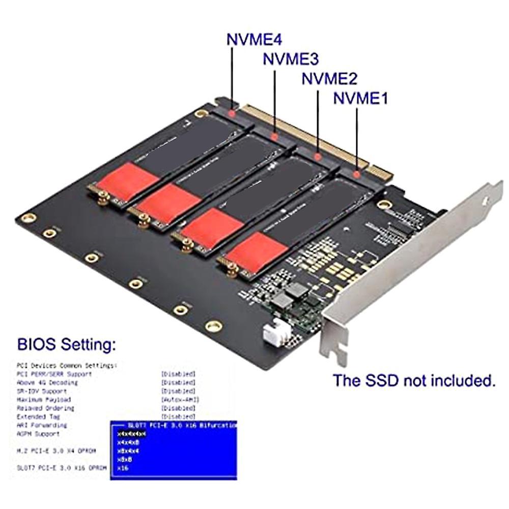 4x Nvme M.2 Ahci to Pci-e Express 3.0 Gen3 X16 Raid Card with Fan