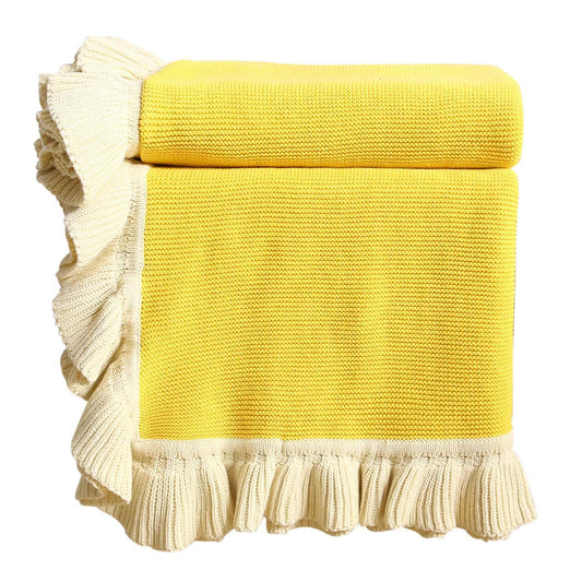 Ruffled Soft Woolen Blanket, Cotton Knitted Blanket, Sofa,(yellow)