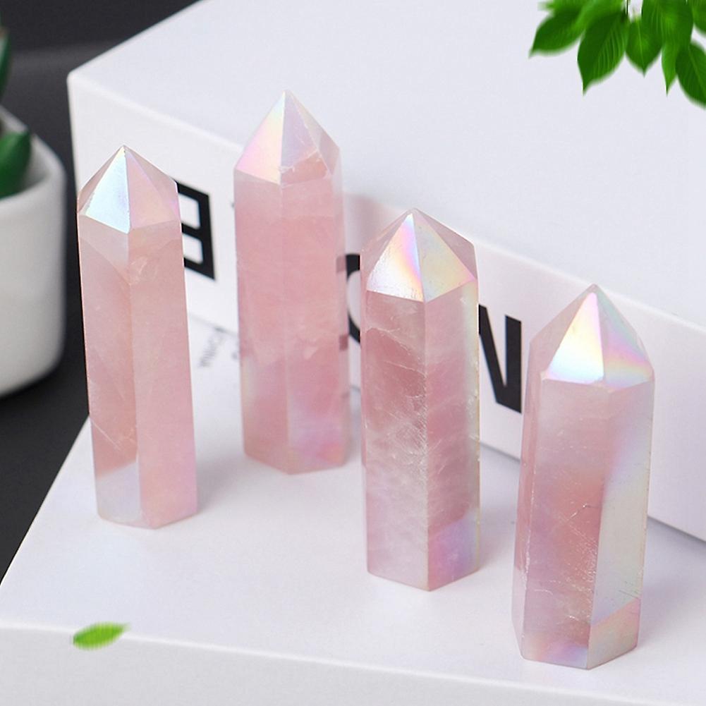 Natural Aura Rose Quartz Crystal Point Wand Healing Stone 7-8cm