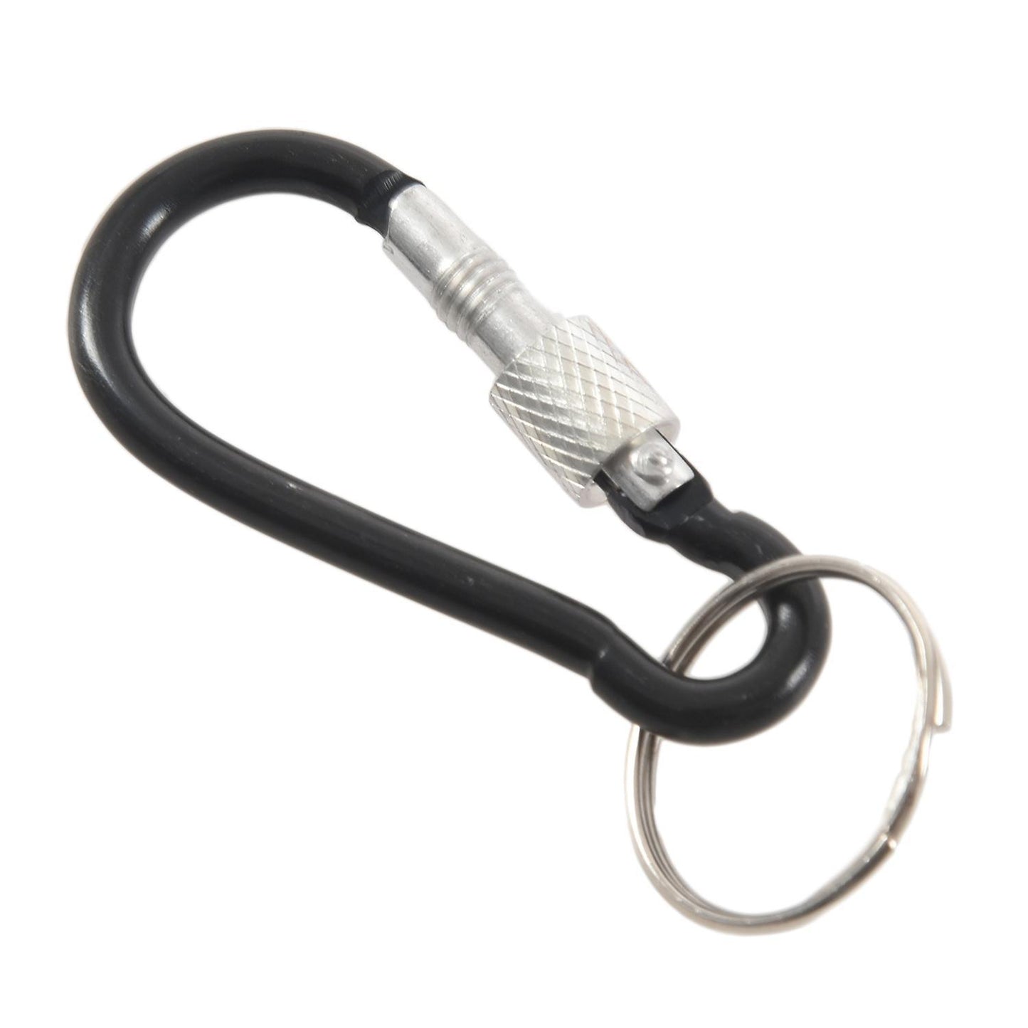 6 Cm Long Black Aluminum Alloy Screw Locking Split Ring Keyring Carabiner Hook