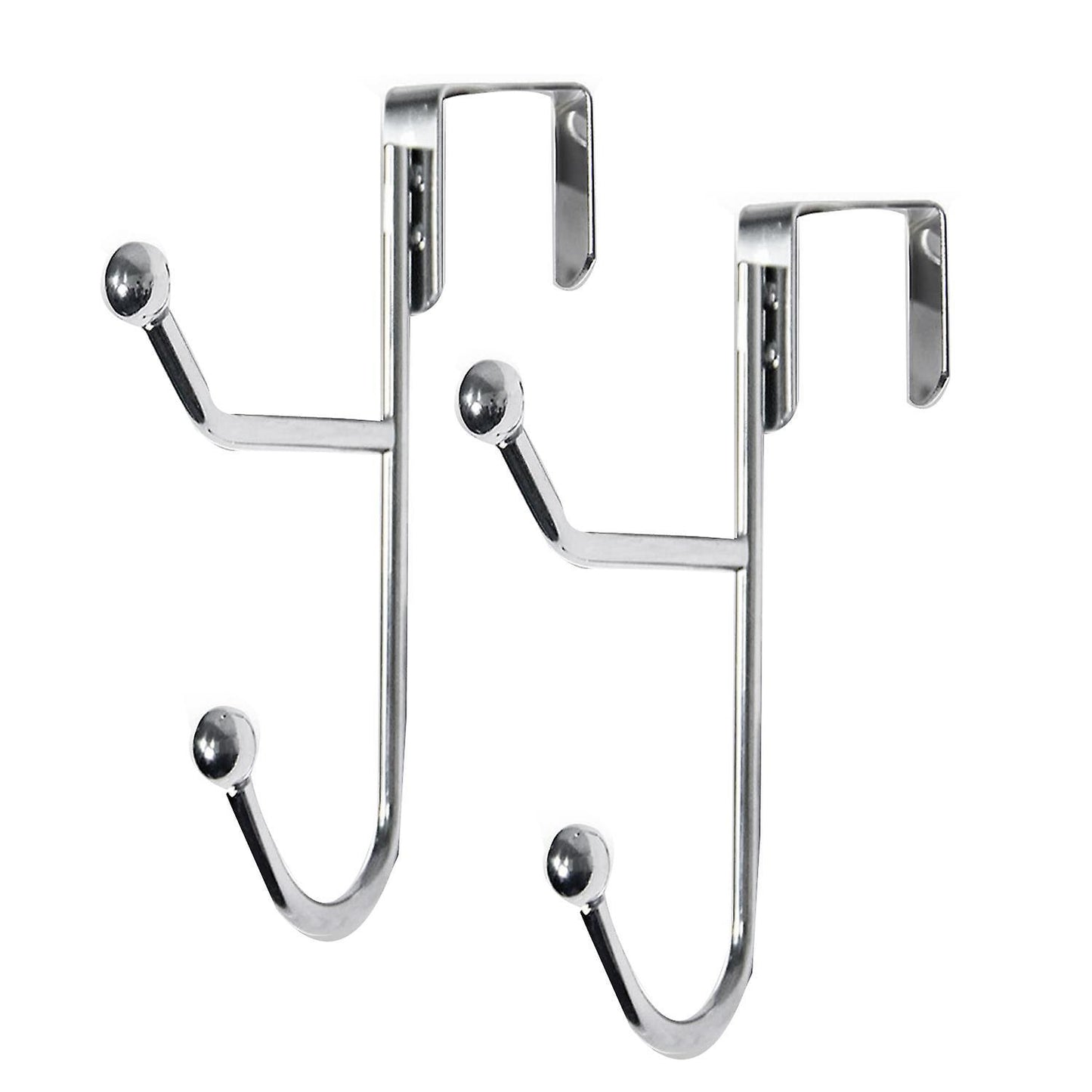 2 Pack Over The Door Hooks Hanger, Sturdy Metal Double Hook, Silver