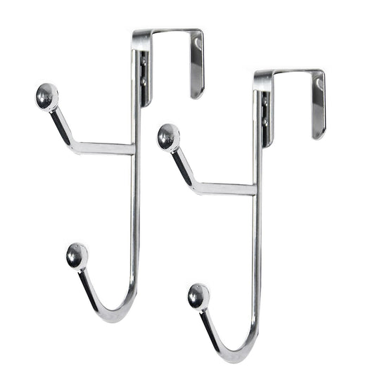 2 Pack Over The Door Hooks Hanger, Sturdy Metal Double Hook, Silver