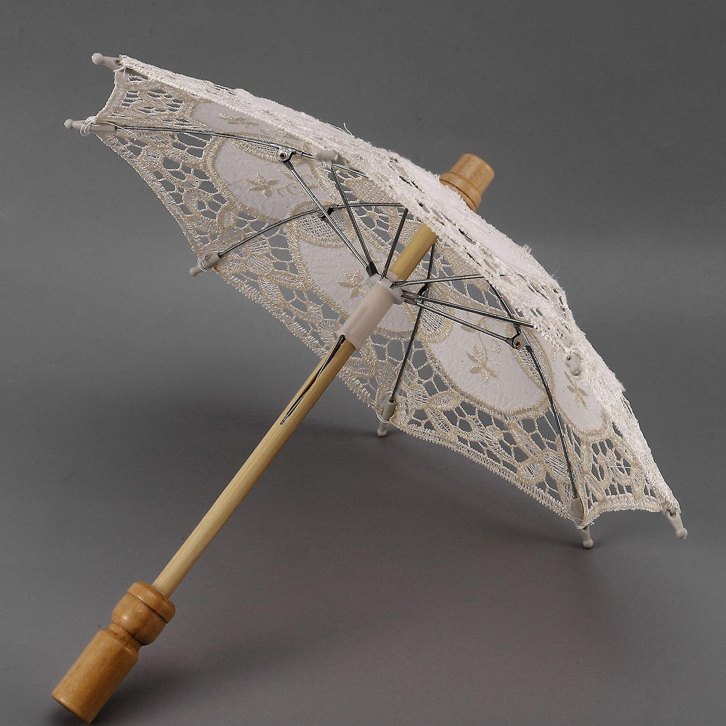 12 Inch Mini Vintage Wood Cotton Umbrella for Wedding Gift(beige)