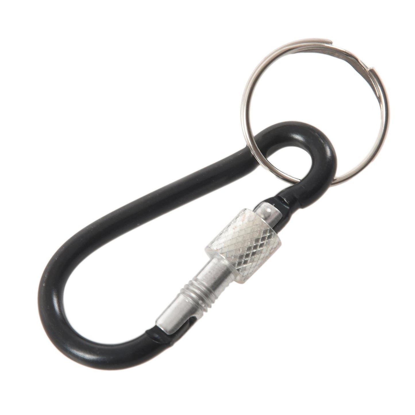 6 Cm Long Black Aluminum Alloy Screw Locking Split Ring Keyring Carabiner Hook