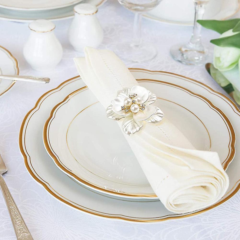 Pearl Flower Napkin Rings Set Of 6, for Wedding Birthday Party Dining