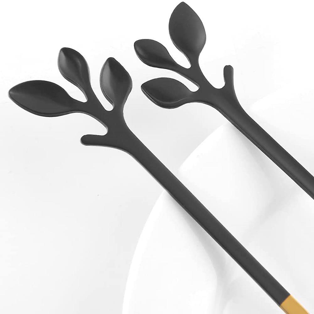 10 Pcs Coffee Spoon Leaf Cake , Stirring Teaspoon Set Black Gold