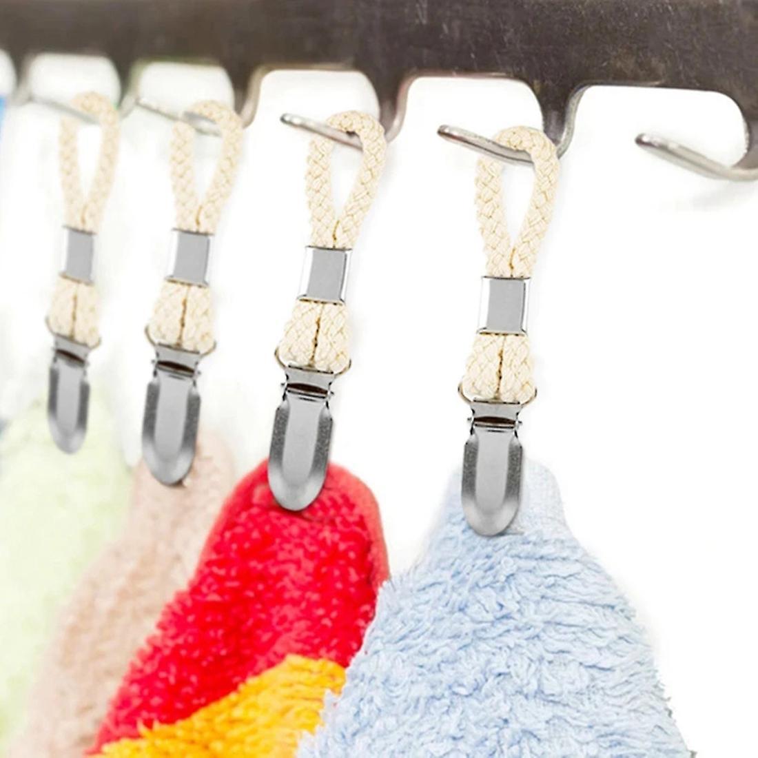 4pcs Braided Cotton Loop Towel Clip with Metal Clamp Multipurpose