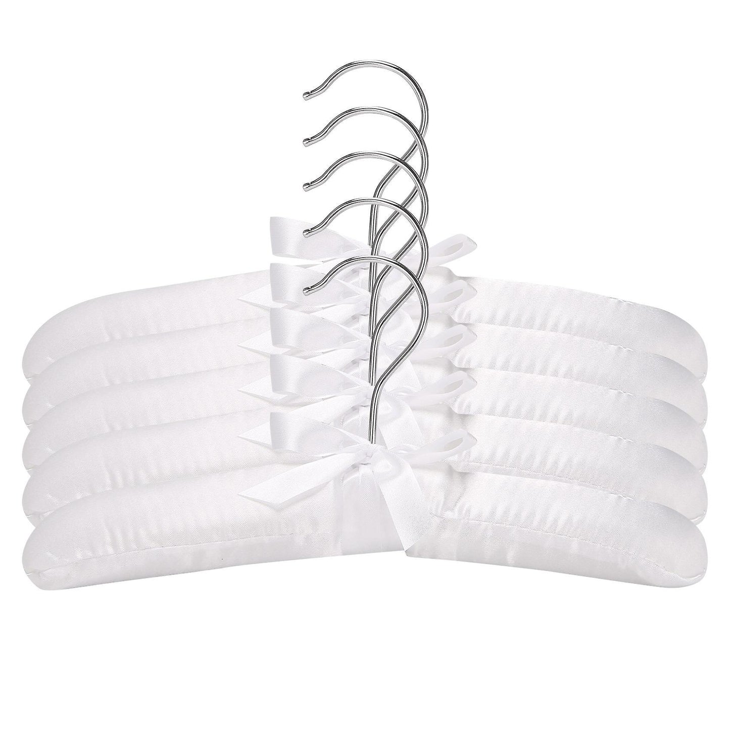5pcs Luxury Satin-padded Children's Clothes Kids' Cloth Hook Hanger Wardrobe Organiser--white