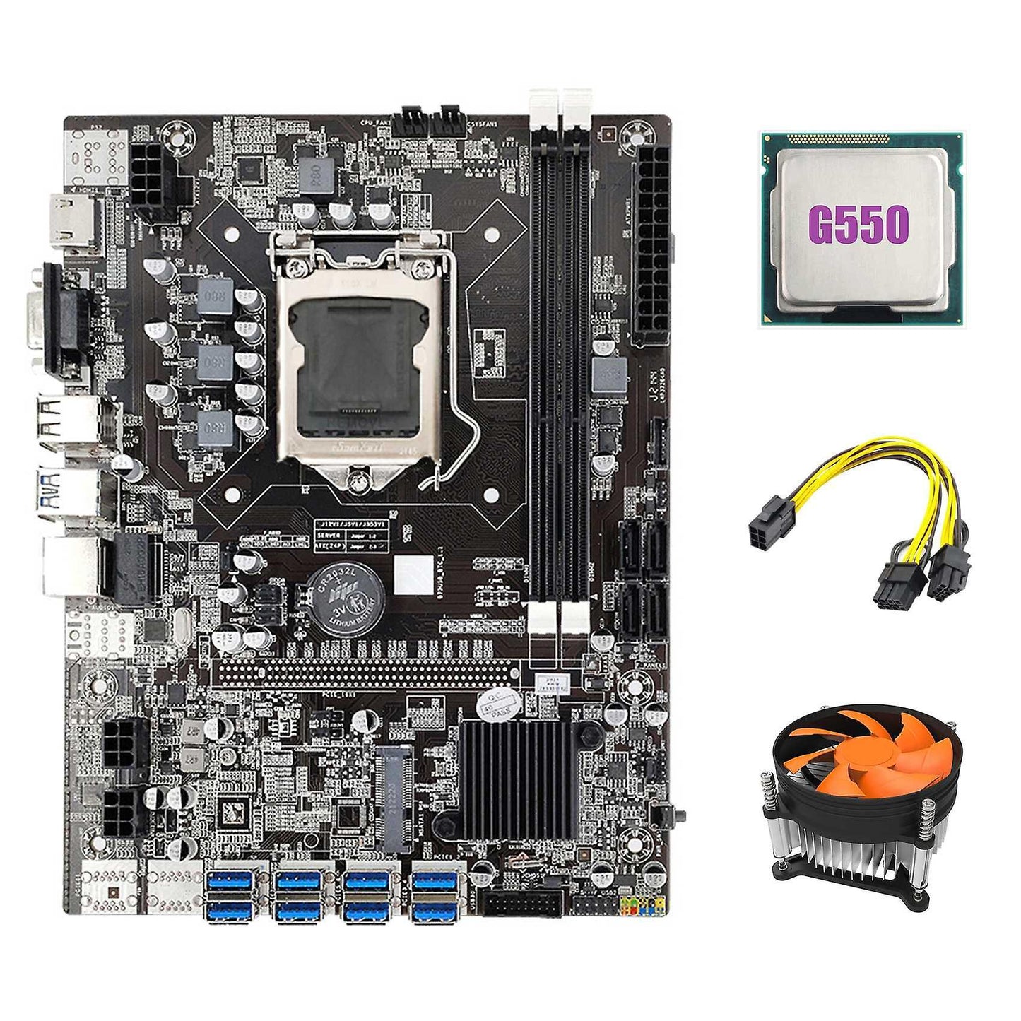 B75 Usb Eth Mining Motherboard 8xpcie to Usb+g550 Cpu+fan Lga1155