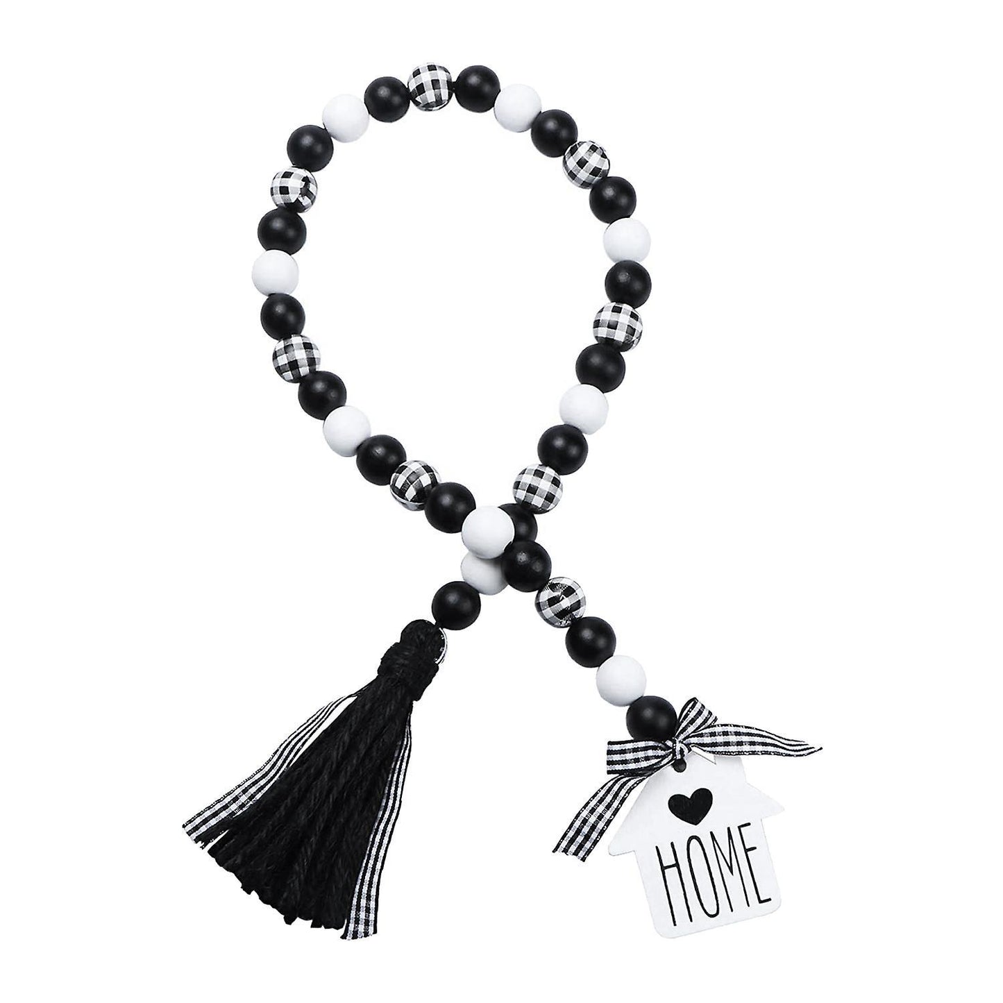Farmhouse Wood Bead Garland,black & White Wooden Beads with Tassels