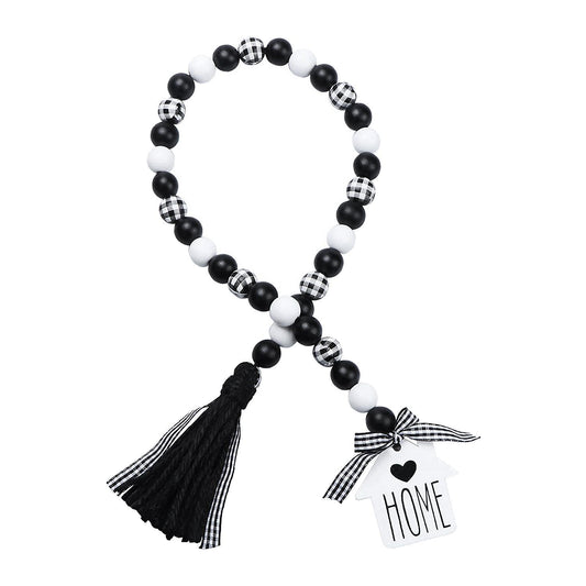 Farmhouse Wood Bead Garland,black & White Wooden Beads with Tassels