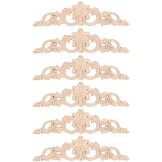 6pcs Onlay Wood Mouldings Wood Applique Wood Decal Carved Unpainted