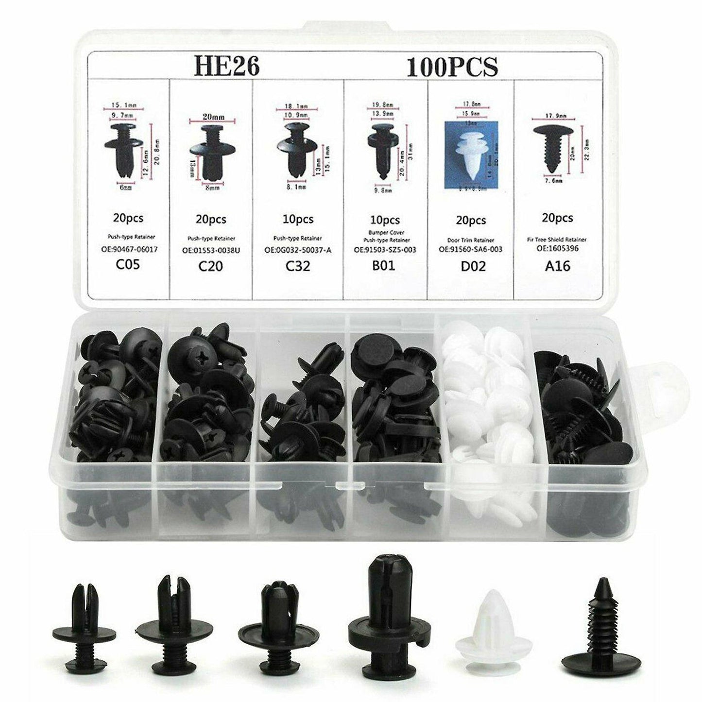 100pc Auto Car Fender Liner Fastener Bumper Interior Trim Retainer