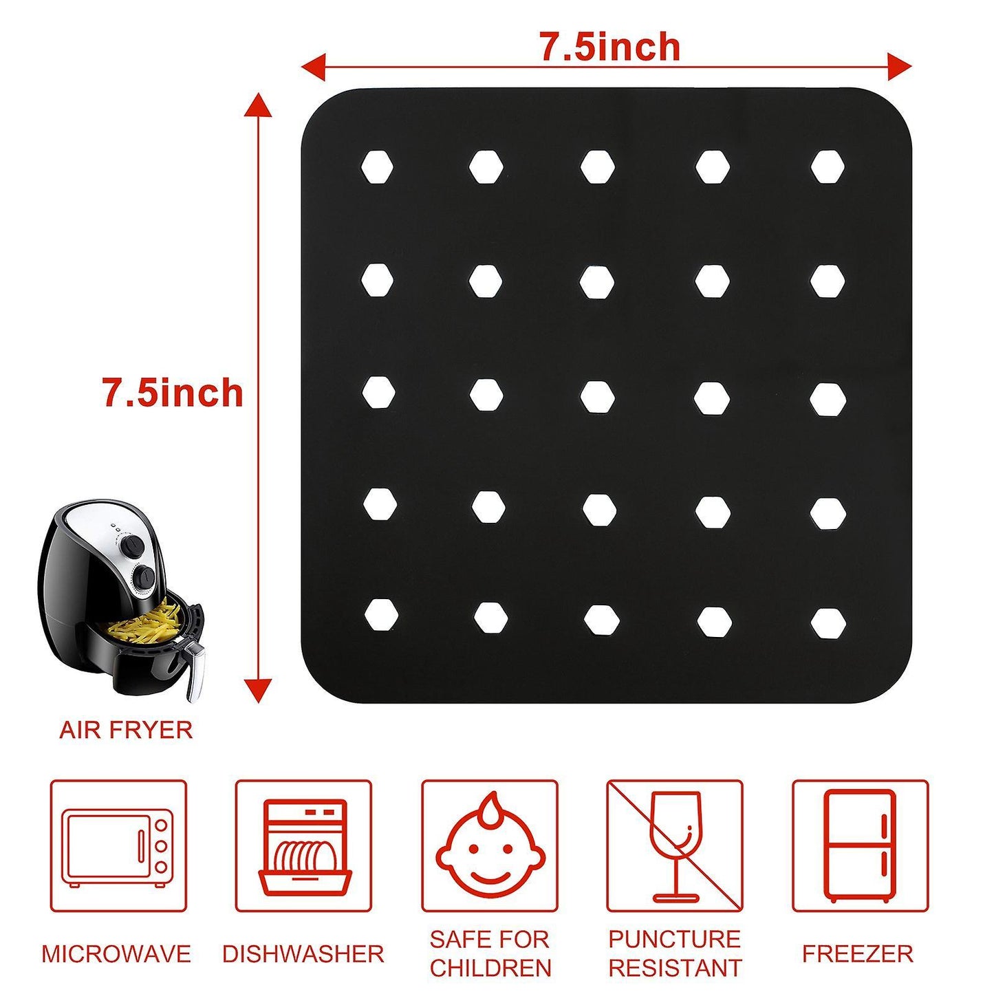 7.5 Inch Reusable Air Fryer Liner Air Fryer Mat Black