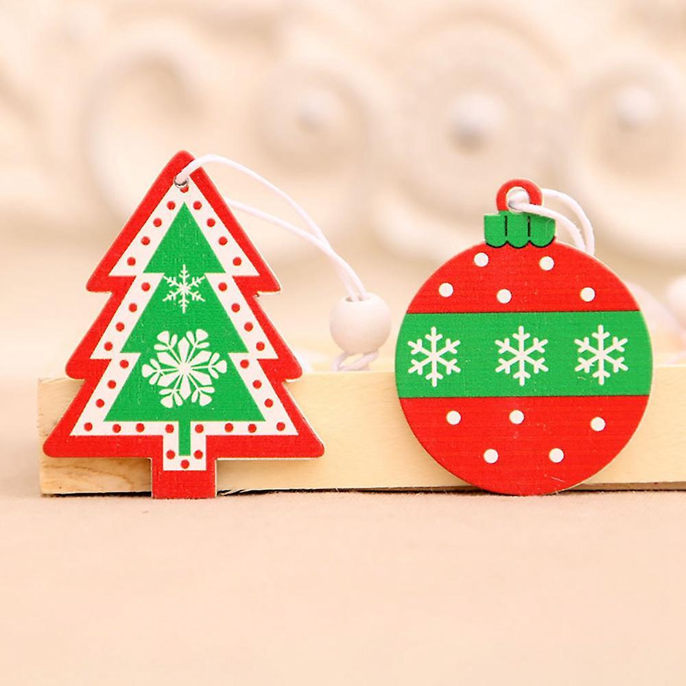 12pcs Christmas Wooden Pendants Xmas Tree Ornament Snowflake
