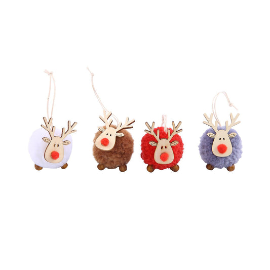 4 Pack Cute Felt Wooden Elk Christmas Tree Pendant New Year 2021