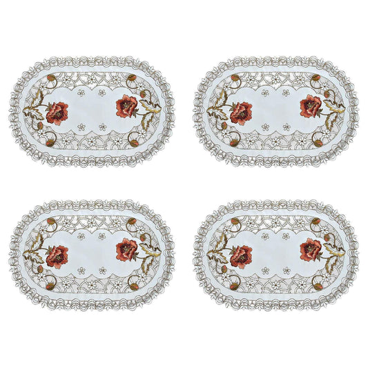 Set Of 4 Oval Floral Placemats White Vintage Embroidered Lace