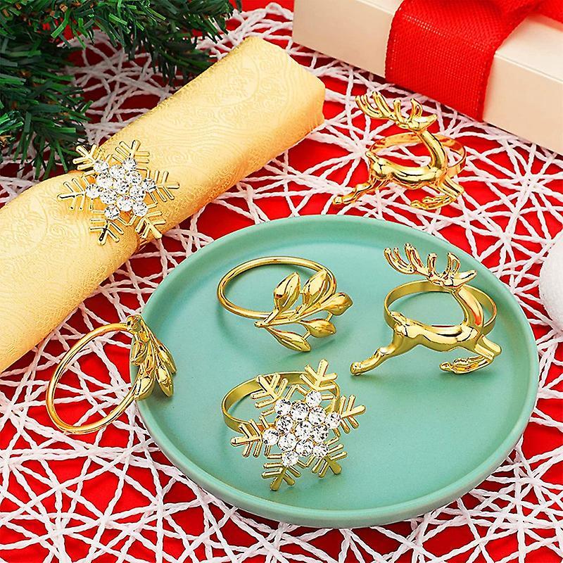 12pcs Napkin Rings, Leaf Napkin Holders Elk Snowflake Table Decor