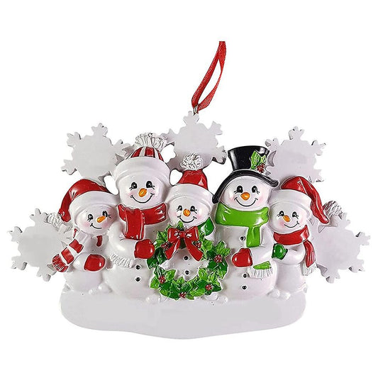 Personalized Snowman Family Of 5, Christmas Tree Ornament - Snowman