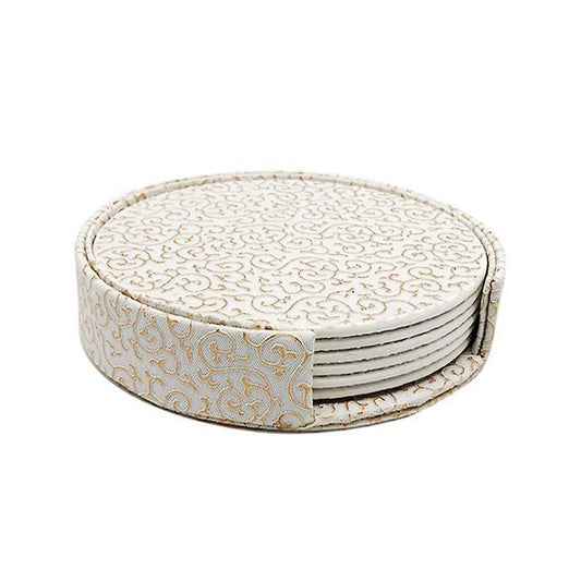 6pcs Pu Leather Marble Coaster Drink Coffee Cup Mat Round -4