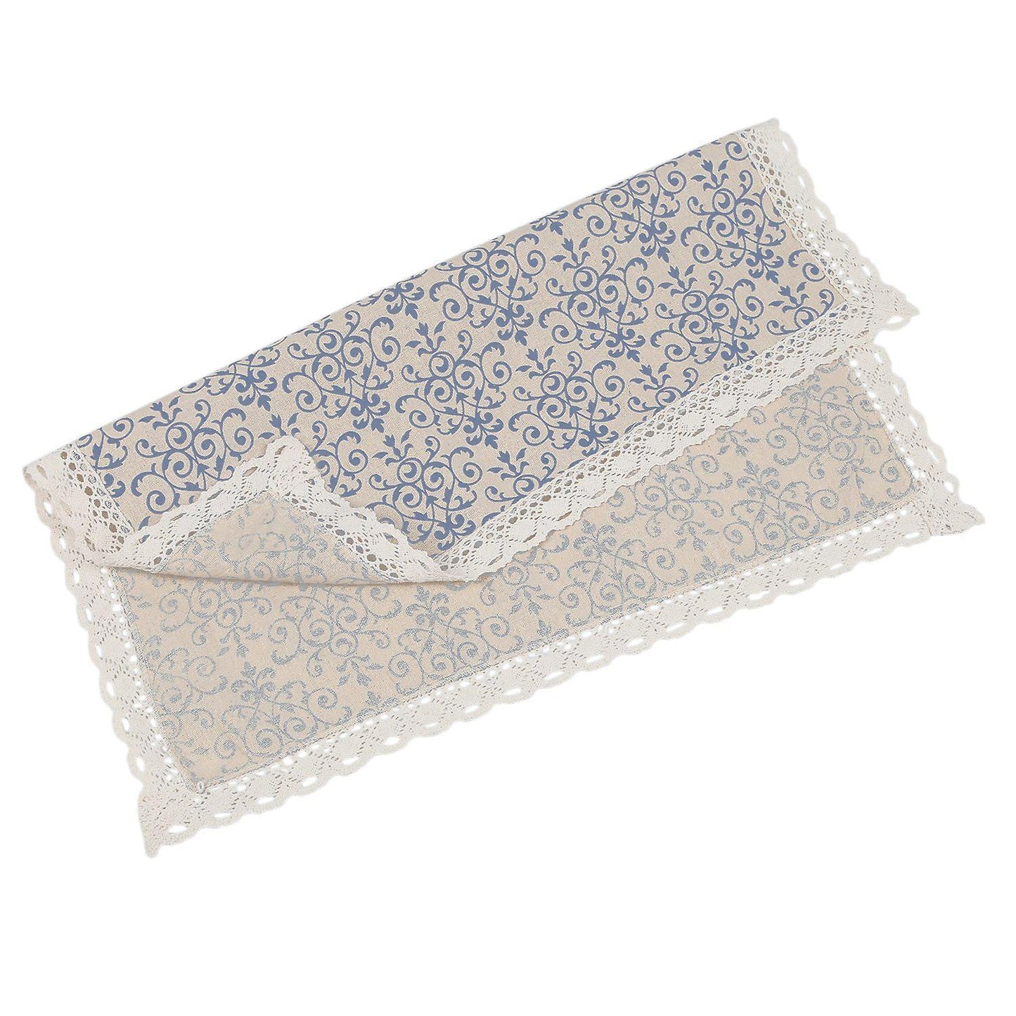 Retro Blue and White Table Cloth with Lace Cotton & Linen, 60*60cm