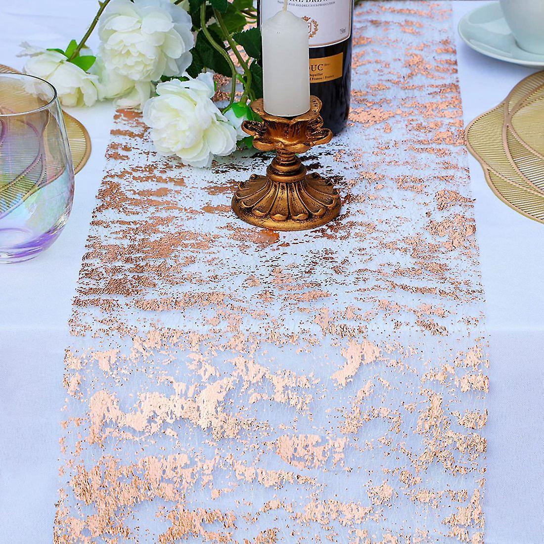 2 Pcs Rose Gold Table Runner, Sequin Glitter Foil Metallic 11x108inch