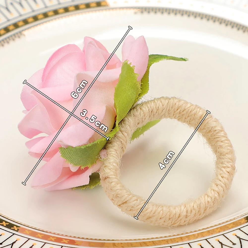 6pcs Handmade Flower Napkin Rings Faux Pink Rose Napkin Ring