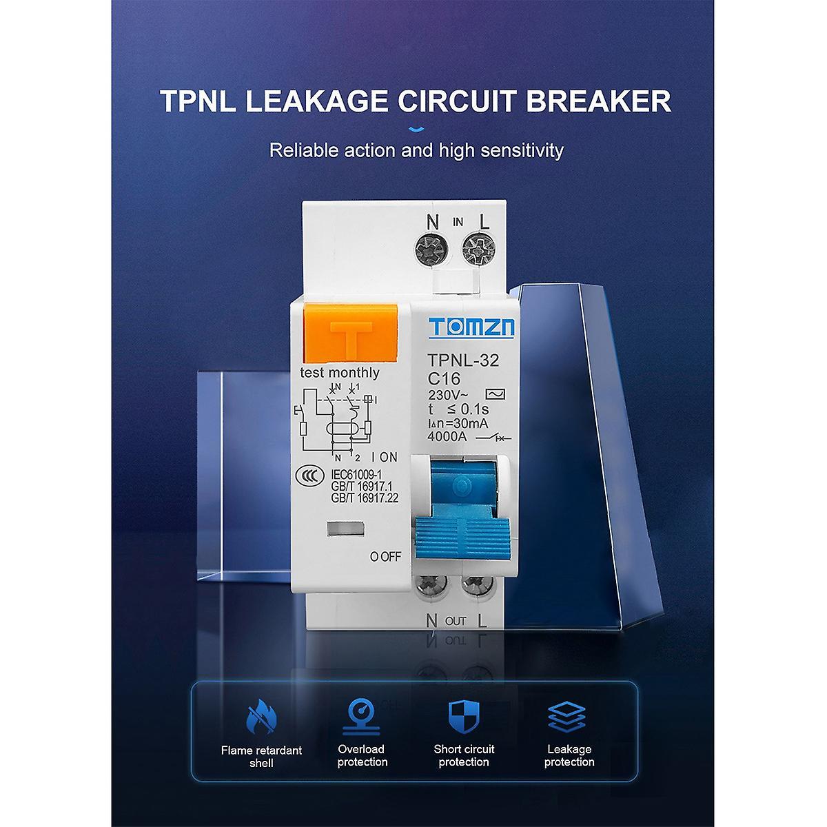 Tomzn Tpnl Dpnl 230v 1p+n Residual Current Circuit Breaker, Tpnl 32a