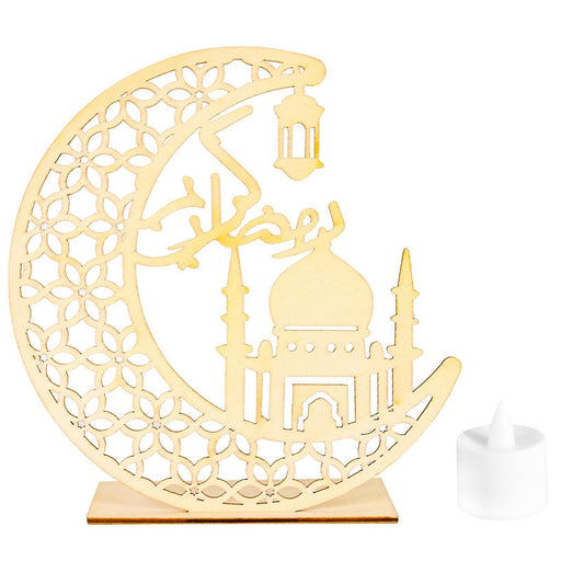 Eid Mubarak Ramadan Decoration, Stars and Moon Led Wooden Crafts B