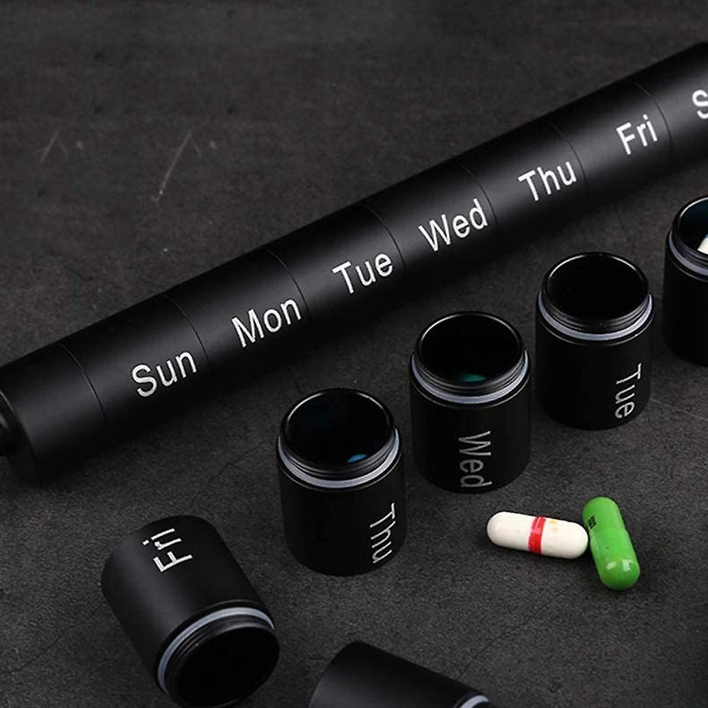 Black Metal Pill Box Organizer,7 Days Pill Organizer,waterproof Case