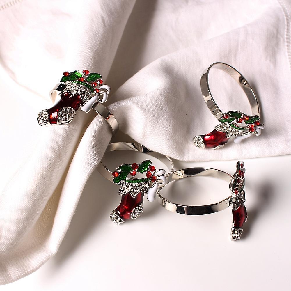 Set Of 6 Christmas Stocking Napkin Rings for Xmas Dining Table,silver