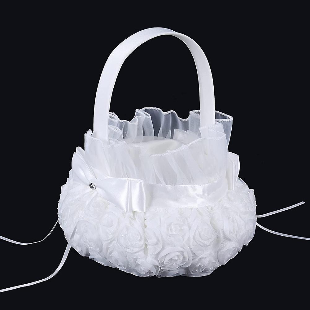 Silk Flower Girl Baskets for Wedding Flower Basket with Handle