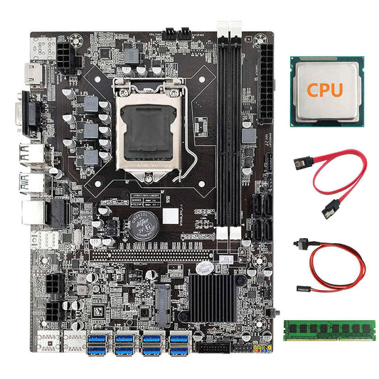 B75 Eth Mining Motherboard+cpu+ddr3 4gb Ram+switch Cable+sata Cable