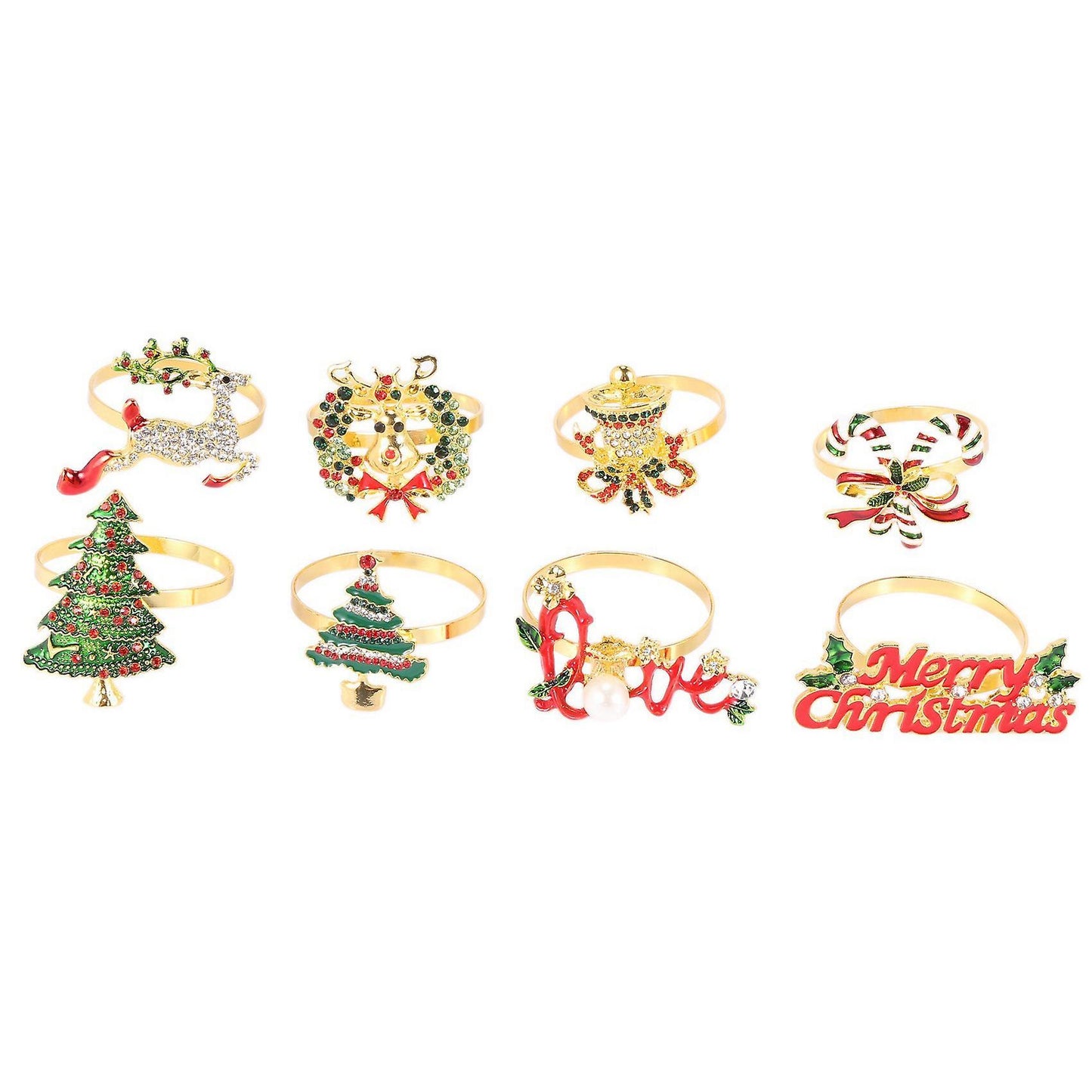 Christmas Napkin Rings - Set Of 8 Napkin Holder Rings for Holiday