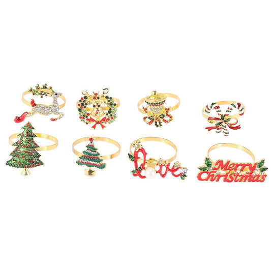 Christmas Napkin Rings - Set Of 8 Napkin Holder Rings for Holiday