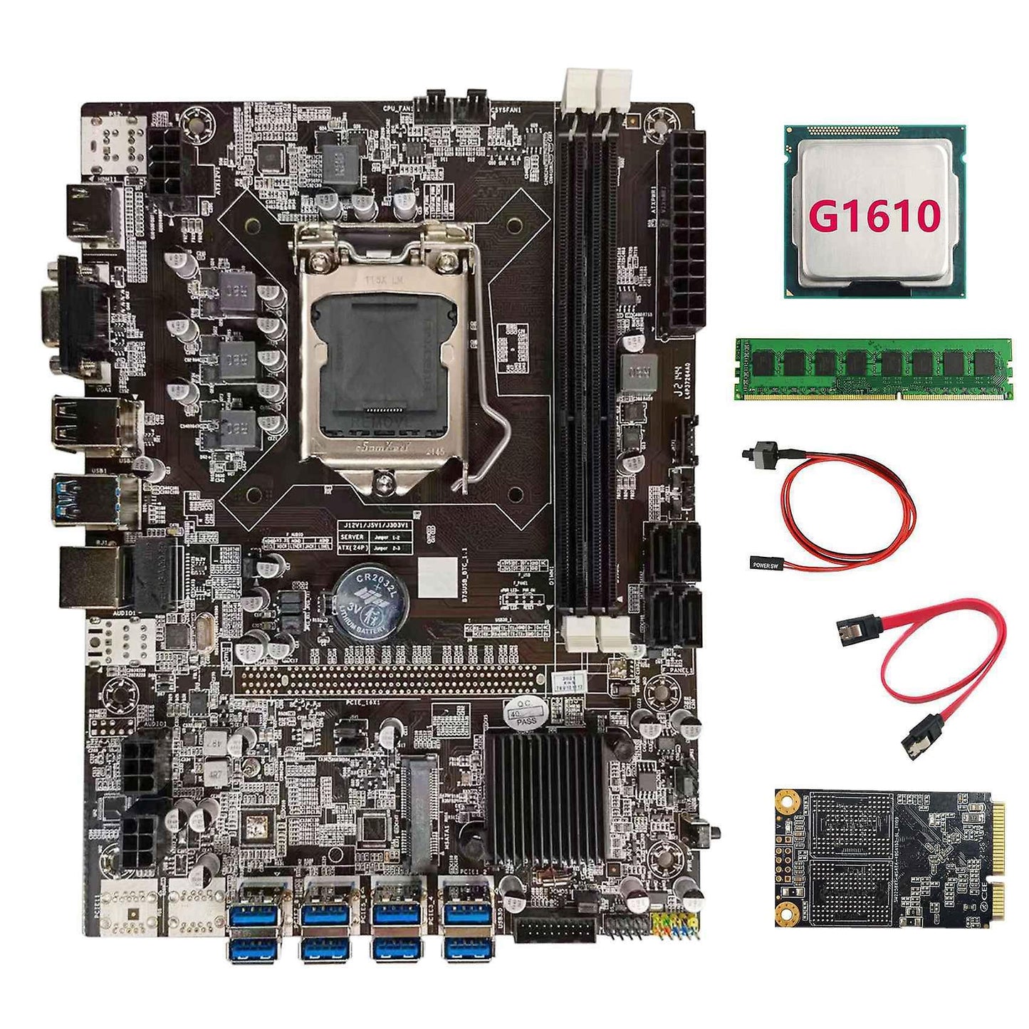 B75 Btc Mining Motherboard+g1610 Cpu+ddr3 4gb 1600mhz Ram+128g Ssd