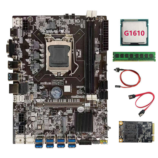 B75 Btc Mining Motherboard+g1610 Cpu+ddr3 4gb 1600mhz Ram+128g Ssd