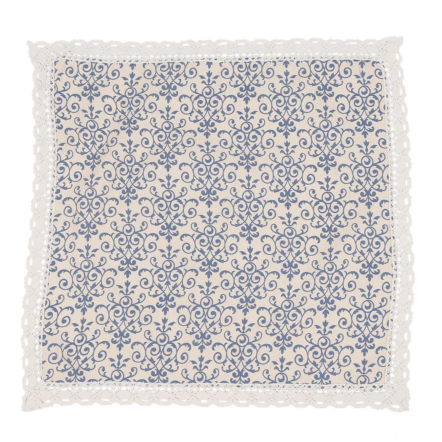 Retro Blue and White Table Cloth with Lace Cotton & Linen, 60*60cm
