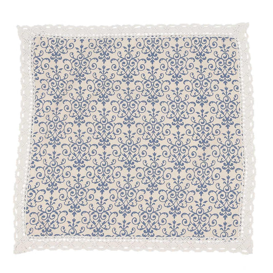 Retro Blue and White Table Cloth with Lace Cotton & Linen, 60*60cm