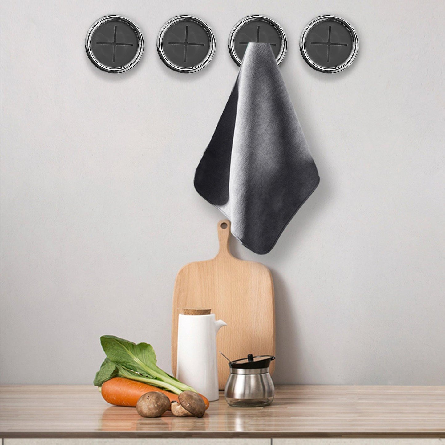 6pc Self-adhesive Towel Hooks Round Wall Mount for Kitchen Home