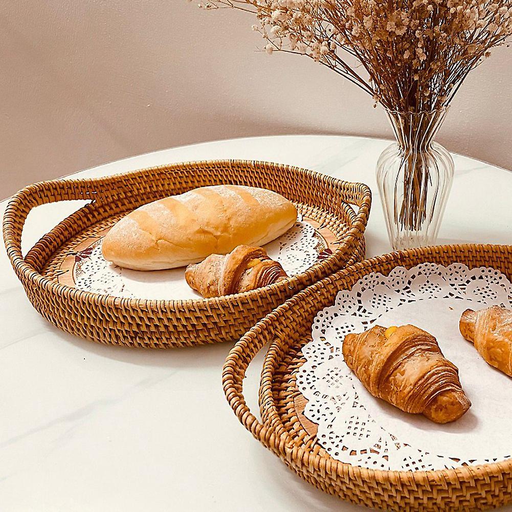 3pcs/set Handmade Woven Rattan Food Basket Fruit Plate Tea Fruit Tray