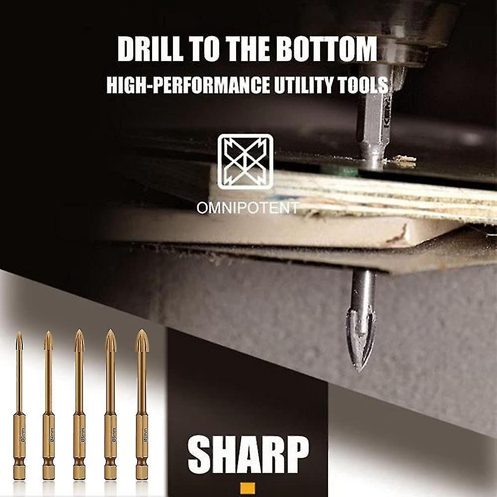 Universal Drilling Tool 5pcs, Cross Alloy Drill Bit,black