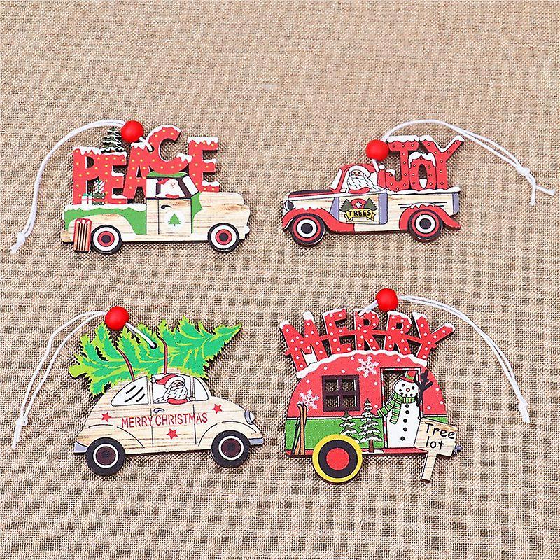 Christmas Tree Hanging Decorations Wooden Car Appearance Pendants
