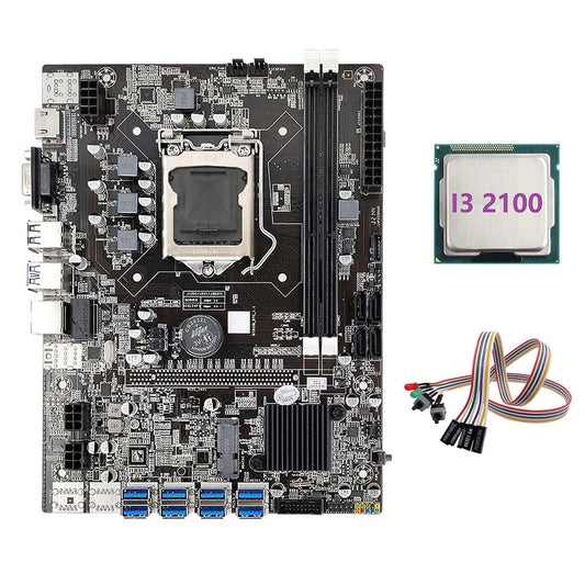 B75 Eth Mining Motherboard+i3 2100 Cpu+dual Switch Cable with Light