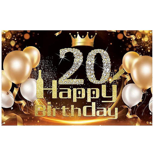 Black Gold Banner 20th Birthday Decoration Girl Birthday Background