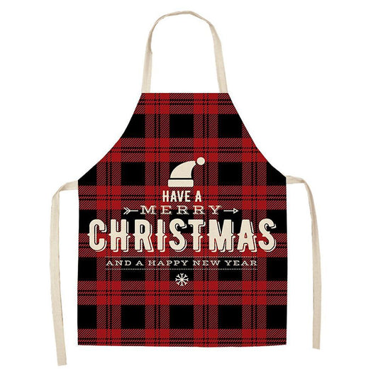 Christmas Apron Plaid Printing Kitchen Cotton Linen Adult Bibs ,i