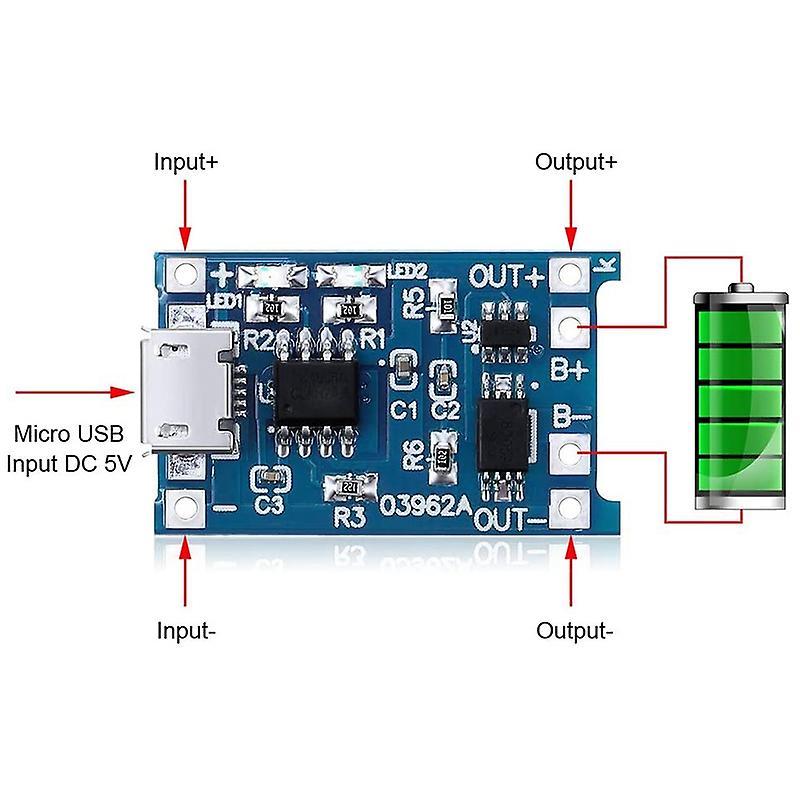 6pcs for Tp4056 Charging Module with Battery Protection 18650 Bms 5v