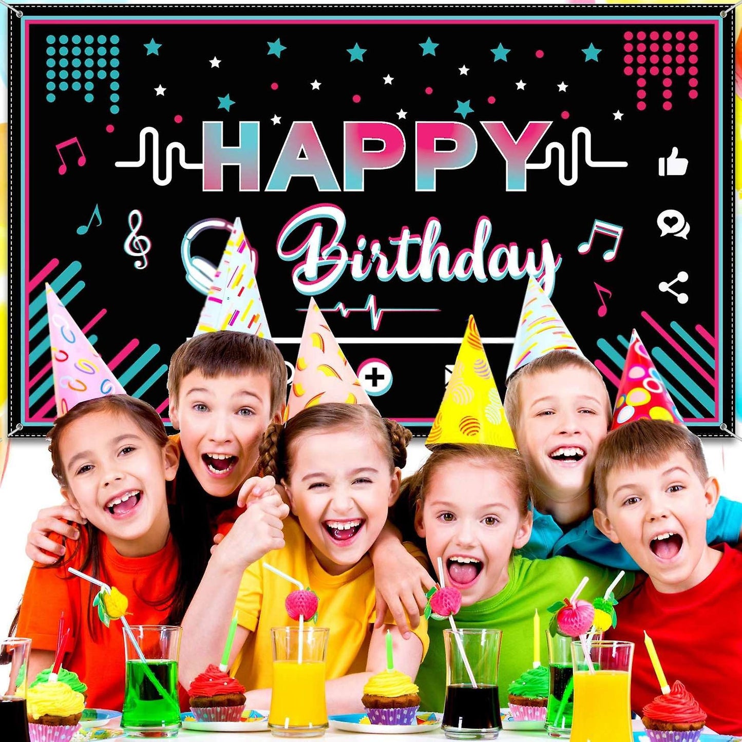 Happy Birthday Backdrop Banner Music Theme Birthday Party Decorations