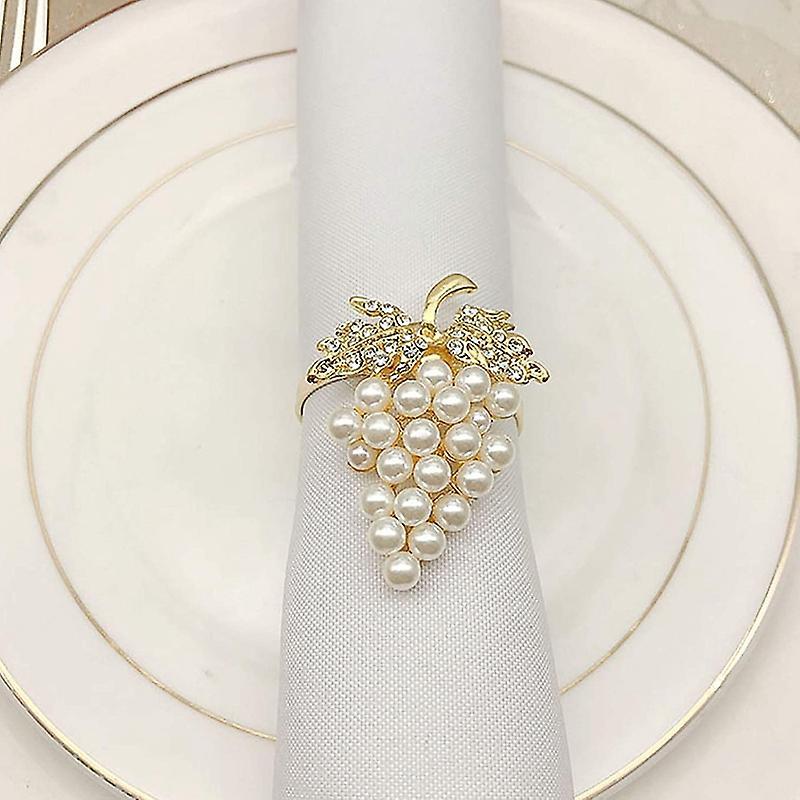 Grapes Napkin Rings Set Of 6, with Imitation Diamond and Pearls Inlay
